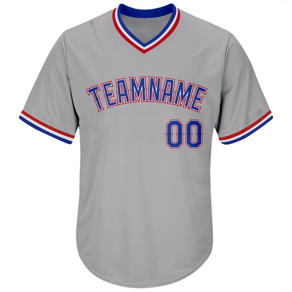 Custom Gray Royal-Red Authentic Throwback Rib-Knit Baseball Jersey Shirt alternate