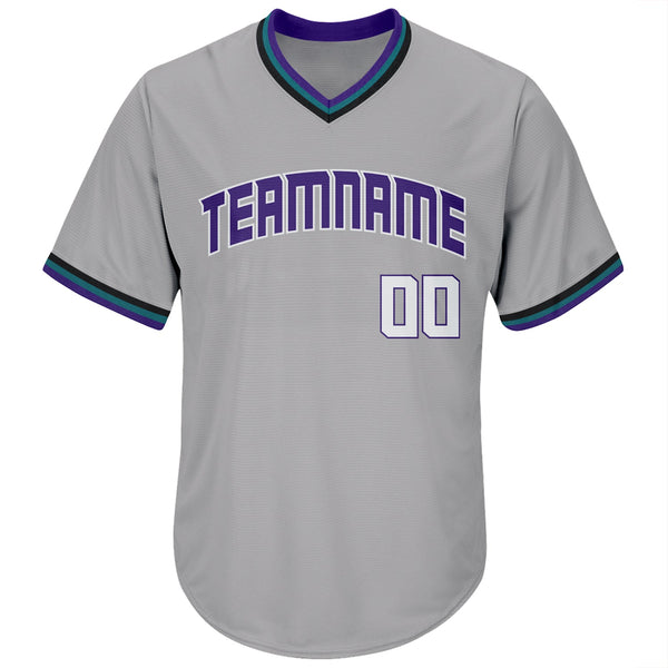 Custom Gray White-Purple Authentic Throwback Rib-Knit Baseball Jersey Shirt alternate
