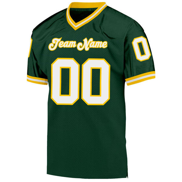 Custom Green White-Gold Mesh Authentic Throwback Football Jersey alternate
