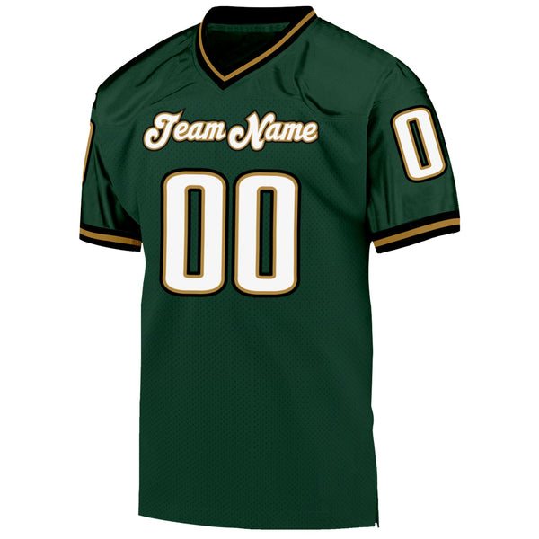 Custom Green White-Old Gold Mesh Authentic Throwback Football Jersey alternate