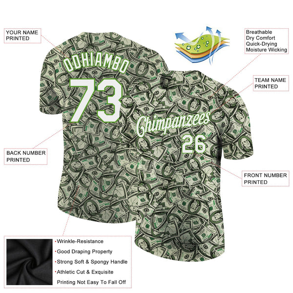 Custom Green White-Neon Green 3D Pattern Design Dollar Performance T-Shirt alternate