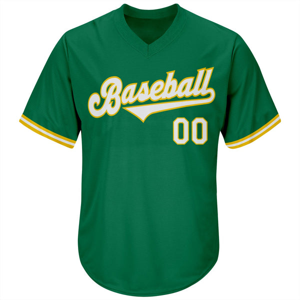 Custom Kelly Green White-Gold Authentic Throwback Rib-Knit Baseball Jersey Shirt alternate