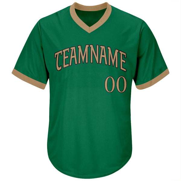 Custom Kelly Green Old Gold-Black Authentic Throwback Rib-Knit Baseball Jersey Shirt alternate