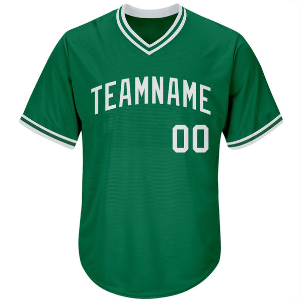 Custom Kelly Green White Authentic Throwback Rib-Knit Baseball Jersey Shirt alternate