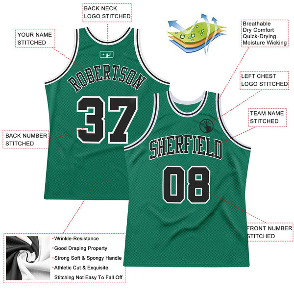 Custom Kelly Green Black-White Authentic Throwback Basketball Jersey alternate