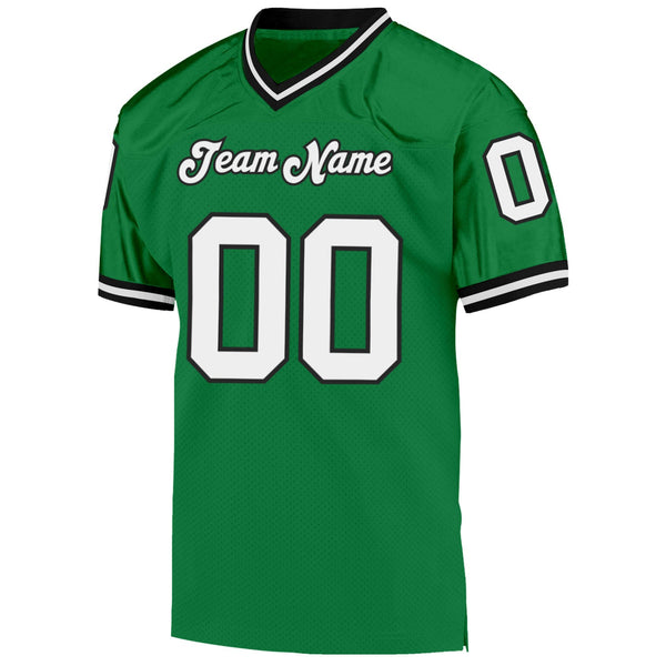 Custom Grass Green White-Black Mesh Authentic Throwback Football Jersey alternate