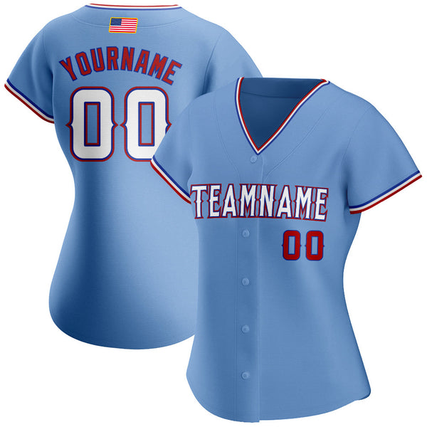 Custom Light Blue White-Red Authentic American Flag Fashion Baseball Jersey alternate