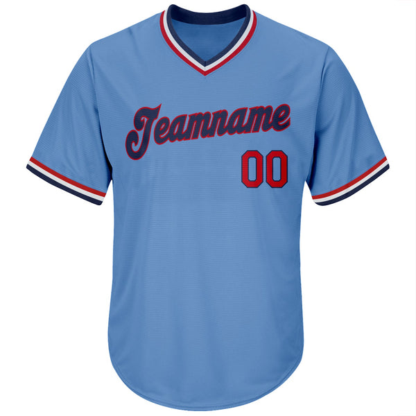 Custom Light Blue Red-Navy Authentic Throwback Rib-Knit Baseball Jersey Shirt alternate