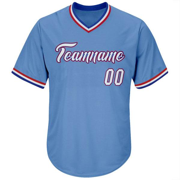 Custom Light Blue White-Royal Authentic Throwback Rib-Knit Baseball Jersey Shirt alternate
