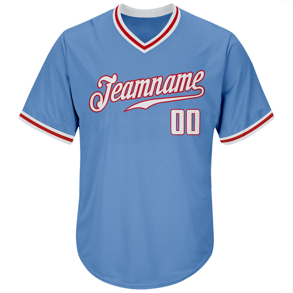 Custom Light Blue White-Red Authentic Throwback Rib-Knit Baseball Jersey Shirt alternate