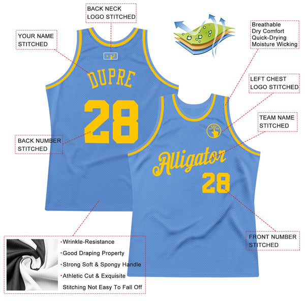 Custom Light Blue Gold Authentic Throwback Basketball Jersey alternate