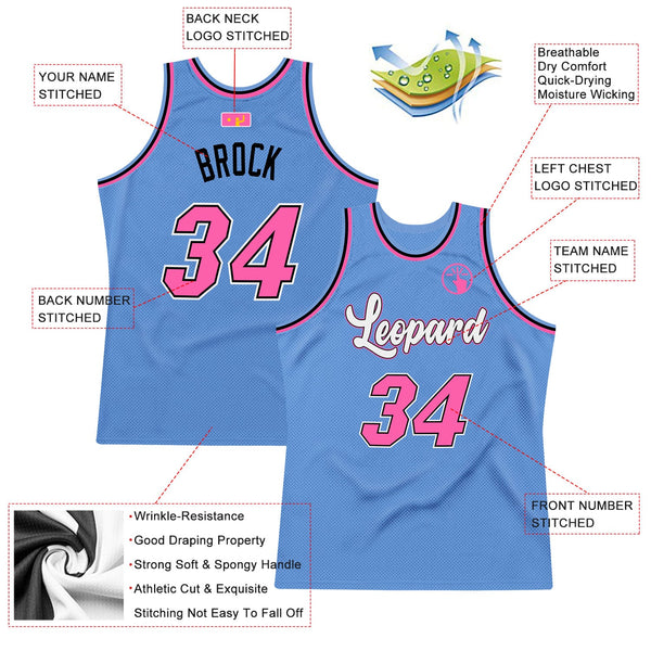 Custom Light Blue Pink-Black Authentic Throwback Basketball Jersey alternate