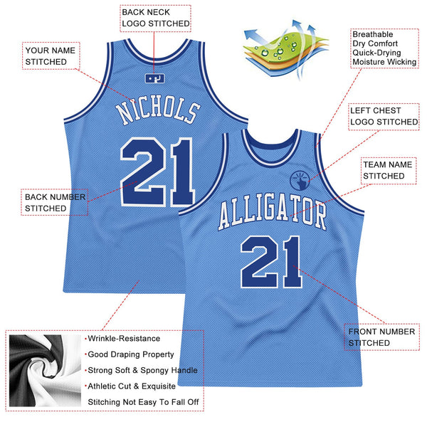 Custom Light Blue Royal-White Authentic Throwback Basketball Jersey alternate