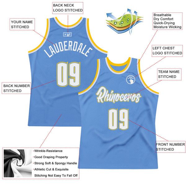 Custom Light Blue White-Gold Authentic Throwback Basketball Jersey alternate