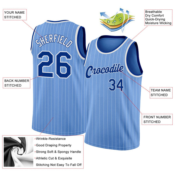 Custom Light Blue White Pinstripe Royal-White Authentic Basketball Jersey alternate