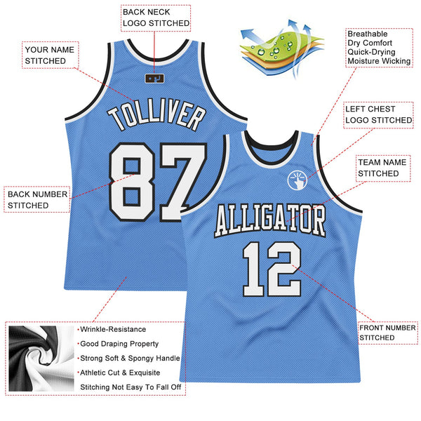 Custom Light Blue White-Black Authentic Throwback Basketball Jersey alternate