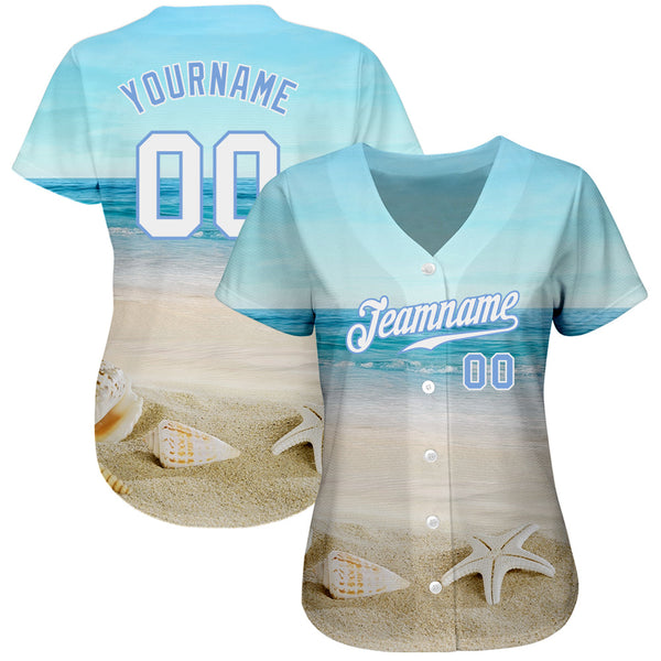 Custom Light Blue White-Light Blue 3D Pattern Design Beach Authentic Baseball Jersey alternate
