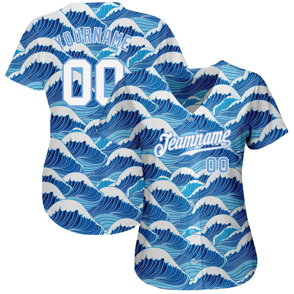 Custom Light Blue White-Light Blue 3D Pattern Design Waves Authentic Baseball Jersey alternate