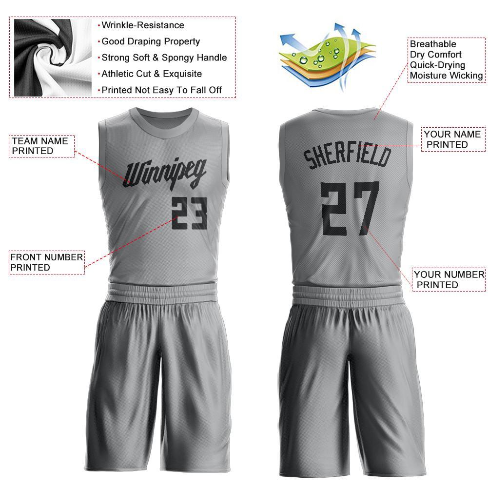 Custom Gray Black Round Neck Basketball Uniform Jersey - Front