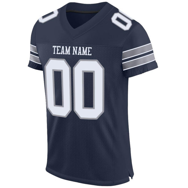 Custom Navy White-Light Gray Mesh Authentic Football Jersey alternate