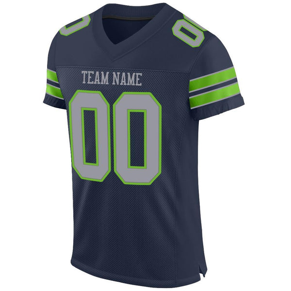 Custom Navy Light Gray-Neon Green Mesh Authentic Football Jersey alternate