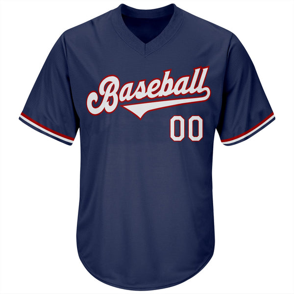 Custom Navy White-Red Authentic Throwback Rib-Knit Baseball Jersey Shirt alternate