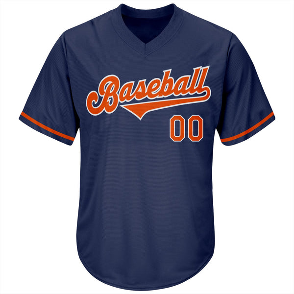 Custom Navy Orange-White Authentic Throwback Rib-Knit Baseball Jersey Shirt alternate