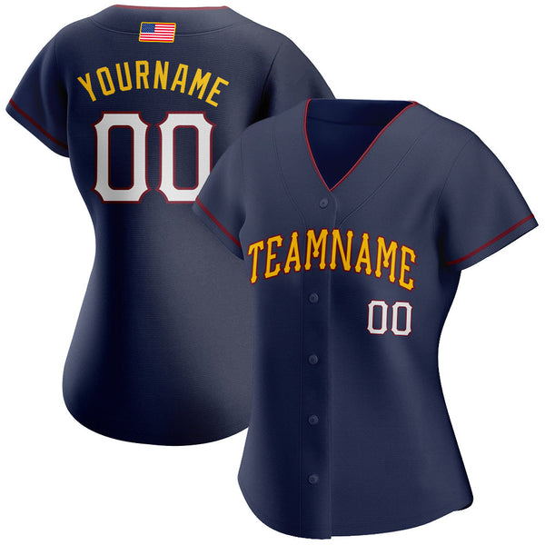 Custom Navy White-Gold Authentic American Flag Fashion Baseball Jersey alternate