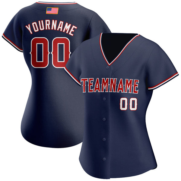 Custom Navy Red-White Authentic American Flag Fashion Baseball Jersey alternate