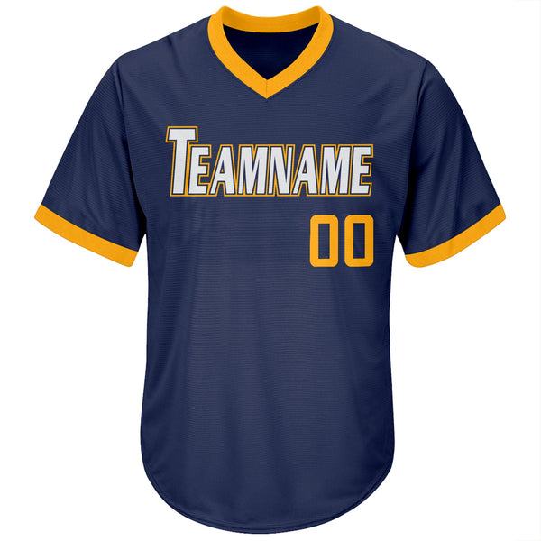 Custom Navy Gold-White Authentic Throwback Rib-Knit Baseball Jersey Shirt alternate