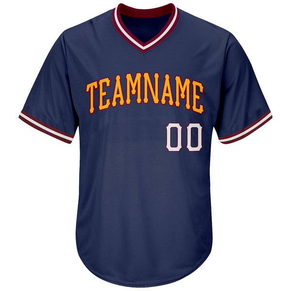 Custom Navy White-Gold Authentic Throwback Rib-Knit Baseball Jersey Shirt alternate