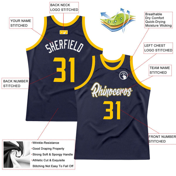 Custom Navy Gold-White Authentic Throwback Basketball Jersey alternate