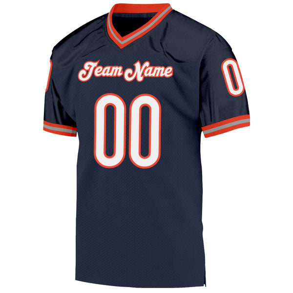 Custom Navy White-Orange Mesh Authentic Throwback Football Jersey alternate
