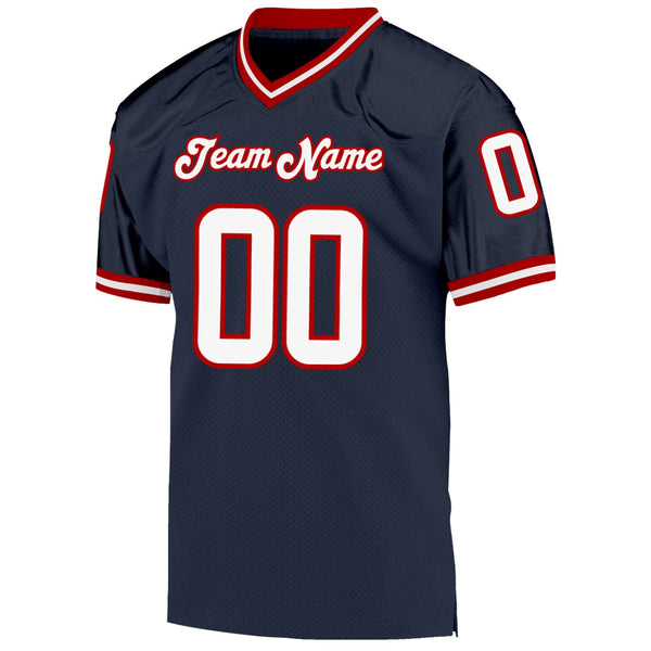 Custom Navy White-Red Mesh Authentic Throwback Football Jersey alternate