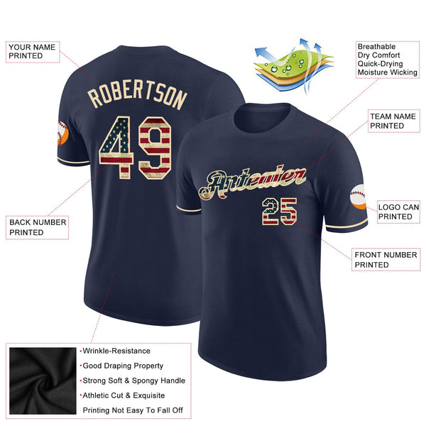 Custom Navy Vintage USA Flag-Cream Performance T-Shirt alternate