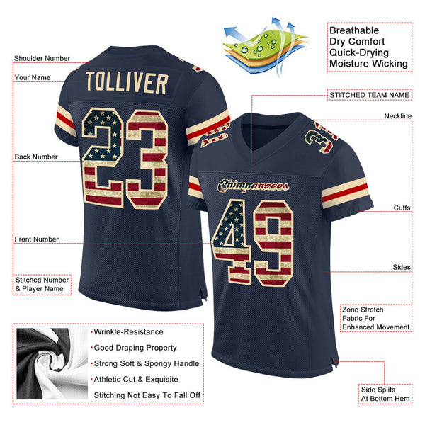 Custom Navy Vintage USA Flag-Cream Mesh Authentic Football Jersey alt