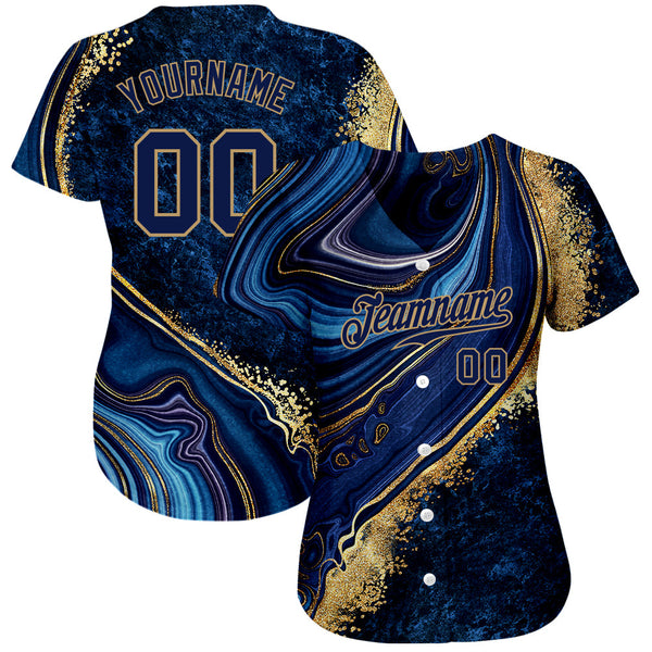 Custom Navy Navy-Old Gold 3D Pattern Design Marble Authentic Baseball Jersey alternate
