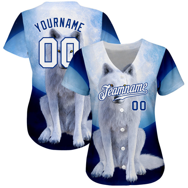 Custom Navy White-Royal 3D Pattern Design Wolf Authentic Baseball Jersey alternate
