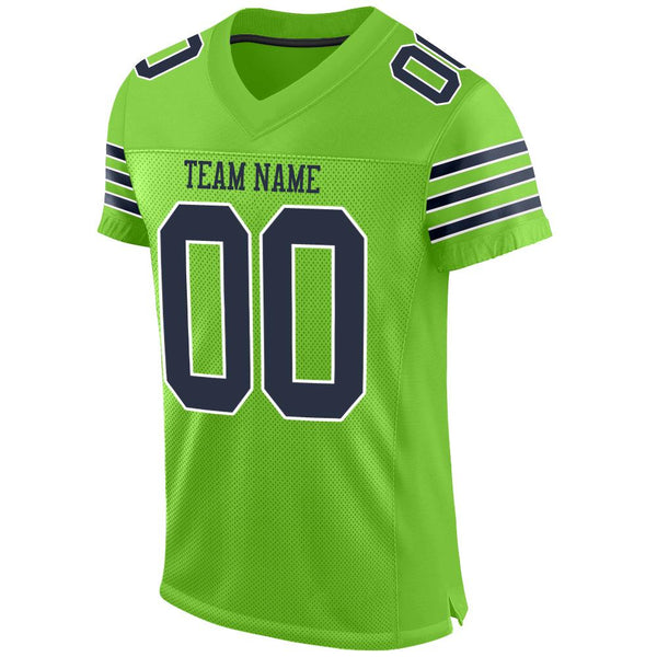 Custom Neon Green Navy-White Mesh Authentic Football Jersey alternate