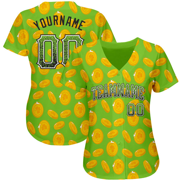 Custom Neon Green Black-White 3D Pattern Design Authentic St Patricks Day Drift Fashion Baseball Jersey alternate