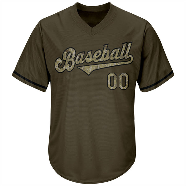 Custom Olive Camo-Black Authentic Throwback Rib-Knit Salute To Service Baseball Jersey Shirt alternate