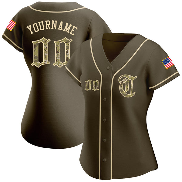 Custom Olive Camo-City Cream Authentic American Flag Fashion Salute To Service Baseball Jersey alternate