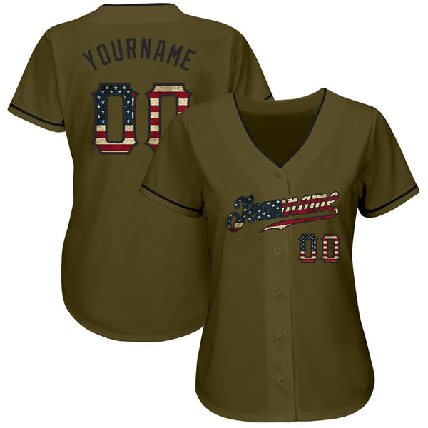 Custom Olive Vintage USA Flag-Black Authentic Salute To Service Baseball Jersey alternate