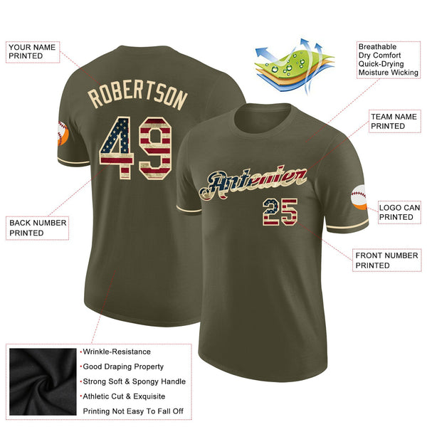 Custom Olive Vintage USA Flag-Cream Performance Salute To Service T-Shirt alternate