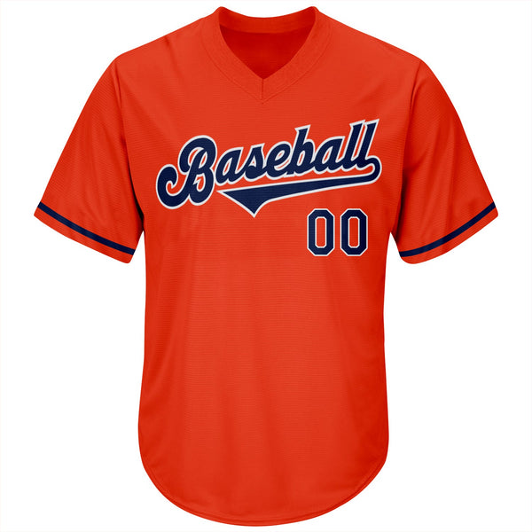 Custom Orange Navy-White Authentic Throwback Rib-Knit Baseball Jersey Shirt alternate