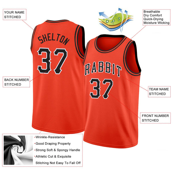 Custom Orange Black-White Round Neck Rib-Knit Basketball Jersey alternate