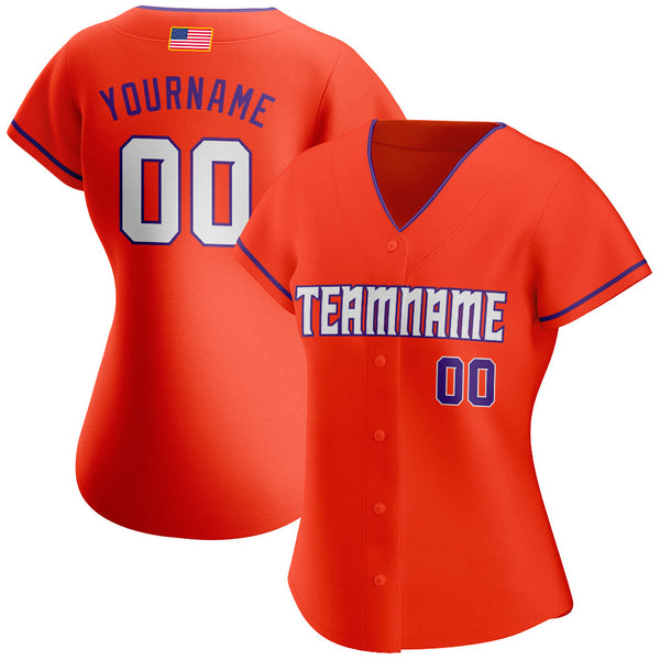 Custom Orange White-Purple Authentic American Flag Fashion Baseball Jersey alternate