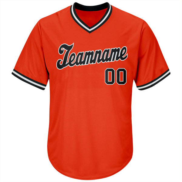 Custom Orange Black-White Authentic Throwback Rib-Knit Baseball Jersey Shirt alternate