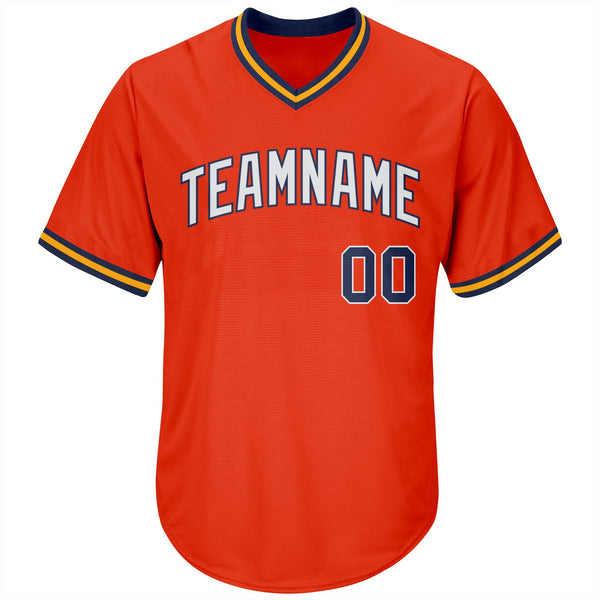 Custom Orange Navy-Gold Authentic Throwback Rib-Knit Baseball Jersey Shirt alternate