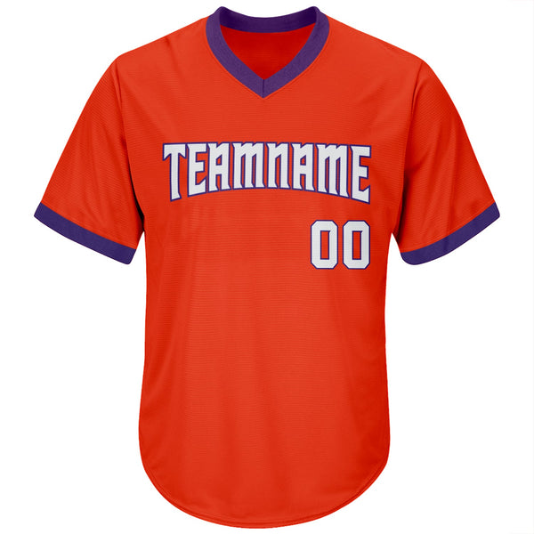 Custom Orange White-Purple Authentic Throwback Rib-Knit Baseball Jersey Shirt alternate